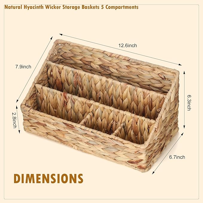 Boershun Desk Organizer – Countertop Mail Organizer, Magazine Holder, Boho Decor Water Hyacinth Desk Mail Holder for Home Office, Farmhouse, 12.6" L x 6.7" W x 6.3" H