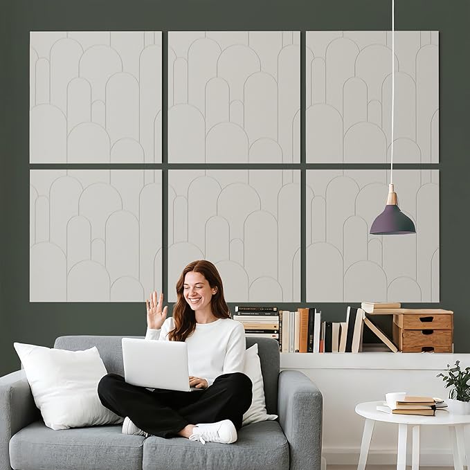 Reverbeon 6 PCS Acoustic Panels, 23.6x23.6 Inch Sound Absorbing Panels, Decorative Acoustic Wall Panels for Recording and Home Studio, Office with Double-Sided Adhesive Tape