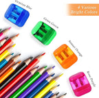 Aodaer 48 Pieces Manual Pencil Sharpeners Dual Hole Compact Sharpener with Lid for Pencil Sharpener in Office, Home Mixed 4 Colors