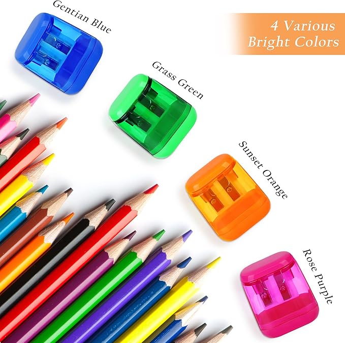 Aodaer 48 Pieces Manual Pencil Sharpeners Dual Hole Compact Sharpener with Lid for Pencil Sharpener in Office, Home Mixed 4 Colors