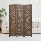 66.9Inch Folding Room Divider, 3 Panels Wood Carved Privacy Screens, Free Assembled Freestanding Partition for Home Office Restaurant Bedroom (Brown)