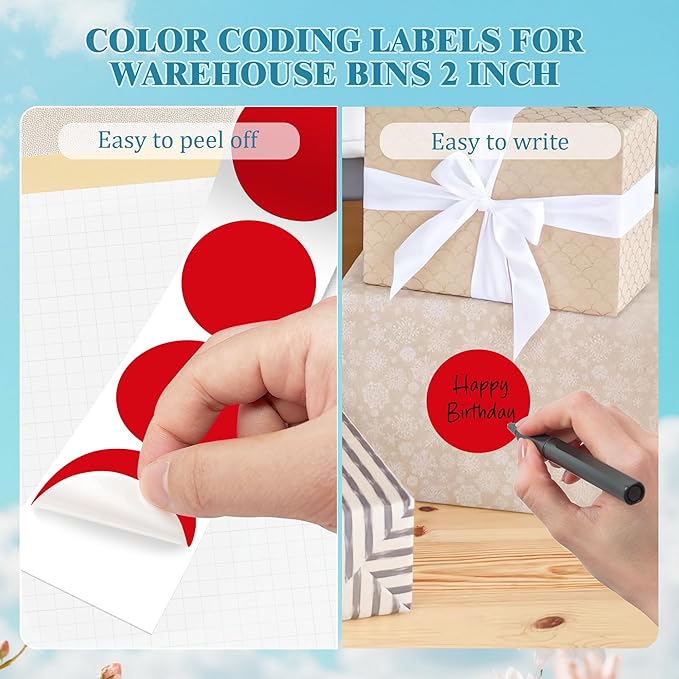 2 Inch Round Color Coding Labels (500 Count) - Red Dot Stickers Circle Labels with Dispenser Box for Warehouse, Filing, Industrial, Office Organization