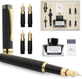 Wordsworth & Black Fountain Pen Gift Set, Includes Ink Bottle, 6 Ink Cartridges, Ink Refill Converter, 4 Replacement Nibs, Luxury Bamboo, Journaling, Calligraphy, Smooth Writing Pens [Black Wood]