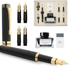 Wordsworth & Black Fountain Pen Gift Set, Includes Ink Bottle, 6 Ink Cartridges, Ink Refill Converter, 4 Replacement Nibs, Luxury Bamboo, Journaling, Calligraphy, Smooth Writing Pens [Black Wood]