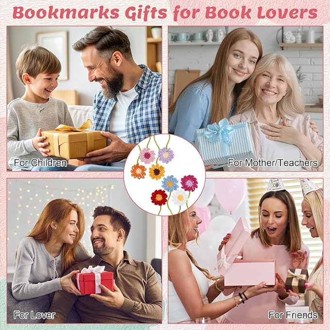 Crochet Bookmarks for Women & Book Lovers, Cute Flower Page Markers for Teachers Students, Handmade Reading Gifts for Valentine's Day, Easter, Teachers' Day, Graduation, Mother's Day, Birthdays (6)