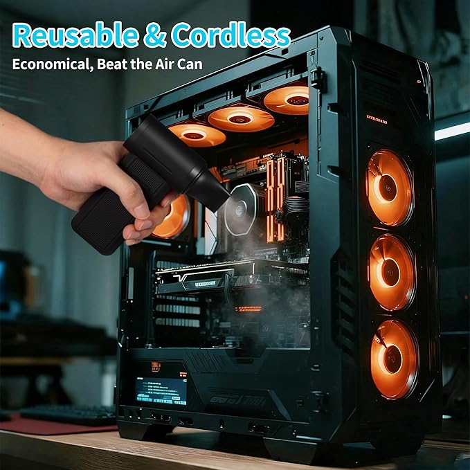 Electric Air Duster & Vacuum Cleaner, 130000 High-RPM Brushless Motor, Compressed Air Blower, Cordless with Inflating, Battery Powered, 15-Piece PC Cleaning Kit for Leaves, Cars, Computers, Office