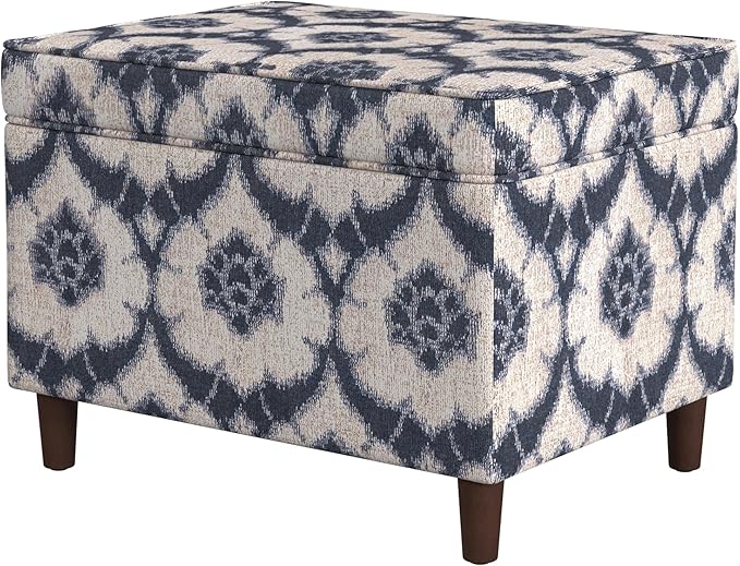 Spatial Order Home Decor | Dinah Collection Modern Storage Ottoman | Ottoman with Storage for Living Room & Bedroom(Blue Medallion Print)