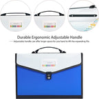 Legal Size 13-Pockets Expanding File Folder with Handle, Plastic Accordion Filling File Folder Expandable Monthly Portable Paper Document Organizer for Office School & Home (Blue-1)