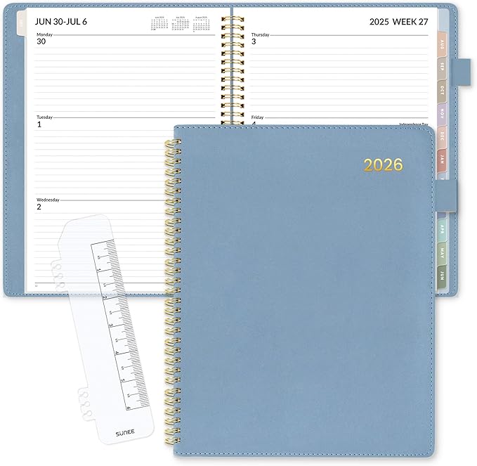 SUNEE 2026 Planner, Weekly and Monthly Calendar Planner 9"x11.2"- 12 Month (January 2026 - December 2027), Vegan Leather Cover, Pocket, Bookmark, Notes, Monthly Tab, Gay Blue