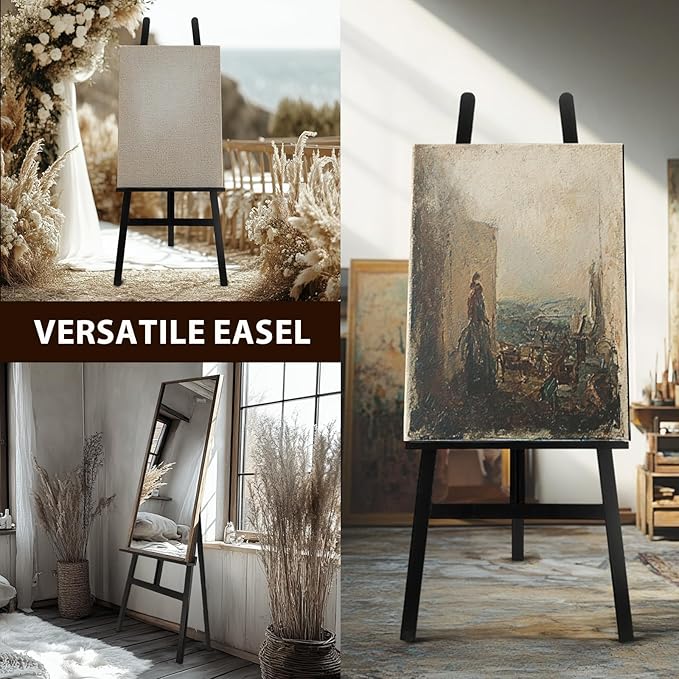 Stuelloaf Large A-Frame Wooden Painting Display Black Easel, Large Adjustable Pine Wood Standing Easel Holding Canvas Up to 60'', Solid Wood for Display, Wedding Sign or Painting-Black