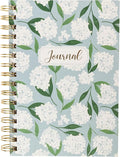 Graphique White Hydrangeas Hardbound Spiral Journal, 160 Ruled Pages Hard Cover Notebook, Diary, Lists, Record Month and Date, Premium Paper, 6” x 8”