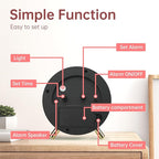 Analog Alarm Clock, 4 inch Super Silent Non Ticking Small Clock with Night Light, Battery Operated, Simple Design, easy setting for Office, Bedroom, Bedside, Desk, teens, elders, kids, adult, Red