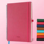 IN-LUXPRO Planner 2026 Daily Weekly and Monthly,11.5"x8.5",12 Months Spiral Bound Calendar Agenda with Self-adhesive Pen Holder,2026 Appointment Book with Vegan Leather Soft Cover,Rose Red
