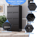 SUXXAN 4 Drawer File Cabinet, Lateral Filing Cabinet with 4 Locks for Home Office, Black File Cabinets with Business Card Holder for Letter/Legal/F4/A4 Hanging Files