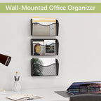 EasyPAG 3 Single Pocket Wall File Organizer, Mesh Hanging File Folder Organizer for Letter/A4 Size Folders, Wall Mounted Vertical Mail Holder for Paperwork, Office, Home, School, Black