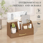 Wisuce Essentials Bamboo Desk Organizer with Drawers, Mail Organizer Countertop Wood Desk Drawer Tabletop Storage Organization Pen Holder Letter Sorter Makeup Organizer for School Home Office (Brown)