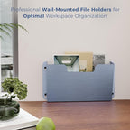 OSKIE DR POCKET RACK Wall-Mounted File Rack, Single Pocket, Metal Organizer for Letter-Sized Documents, Space-Saving Desktop Organizer, 14 x 2.5 x 7.5 inches (Grayblue)