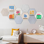 Fwpelt 12'' Medium Hexagon Cork-Bulletin Board Tiles Adhesive 10PCS 12x10 inch Frameless Sticky Corkboard Hex Felt Pin Board for Office-Wall Decor, Removable Hexagonal Tack Pinboard with 30 Pushpins