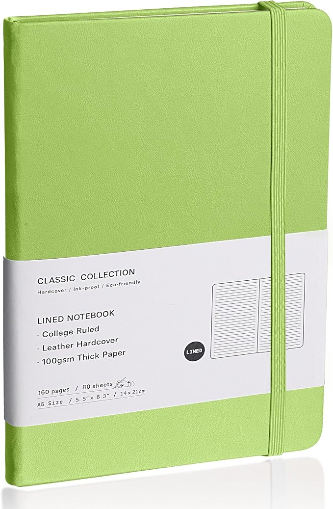 EMOMAS Lined Journal Notebook – Hardcover Notebook for Men & Women – Journals for Writing, Work, School, Home & Daily Notes, 160 Pages – Medium A5, 5.7"x8", 100 gsm Thick Paper (Grass Green)