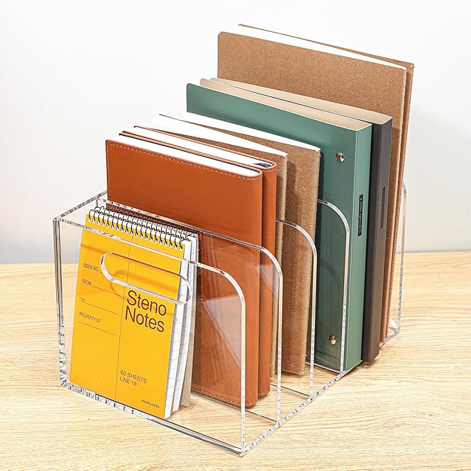 AIDIMOO Acrylic Magazine File Holder, 5 Vertical Compartments Desk Document Sorter Organizer, Clear Folder Rack Binder for Office/Documents/Classroom, for Home, Tablet, Magazines, Books & Accessories
