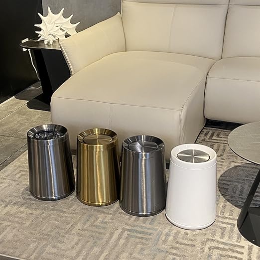 YOJIA 2.6 Gallon Bedroom Trash Can with tainless Steel Lid,Business Trash Bin，Elegant Garbage Can,White Waste Basket， for Bathroom itchen Living Room Office Hotel Cafe