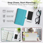 IN-LUXPRO Planner 2026 Daily Weekly and Monthly,6.5"x3.75",12 Months Spiral Bound Calendar Agenda with Self-adhesive Pen Holder,2026 Appointment Book with Vegan Leather Soft Cover,Light Blue