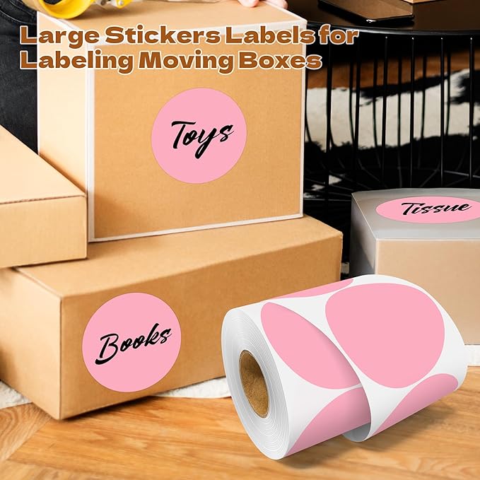 3 Inch Round Color Coding Labels (500 per Roll) - Colored Dot Stickers Round Labels for Inventory, Warehouse, Office Organizing - Pink Circle Stickers