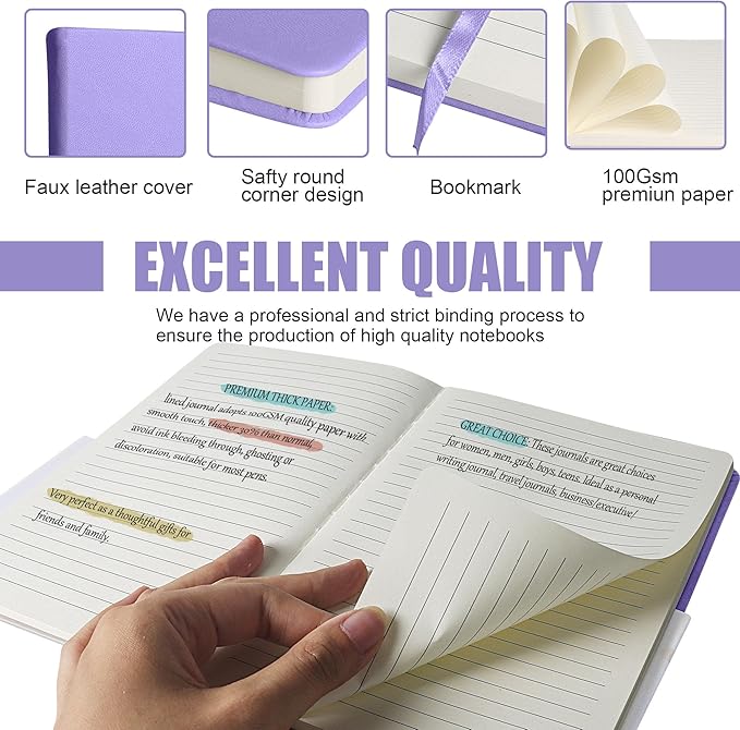 EMOMAS Lined Journal Notebook – Hardcover Notebook for Men & Women – Journals for Writing, Work, School, Home & Daily Notes, 160 Pages – Medium A5, 5.7"x8", 100 gsm Thick Paper (Mauve)