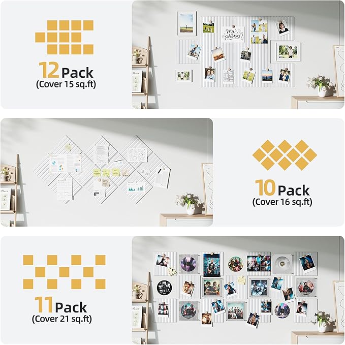 Large Cork Board for Wall 36" x 24" White Bulletin Board with Safe Removable Adhesive Squares for Pictures Photos, Alternative CorkBoard Felt Pin Boards Tiles for Office Classroom Wall Decor - 6 Pack