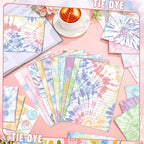 TaoBary 160 Pcs Stationery Paper Set 50 Double Sided Stationery Papers with 50 Matching Envelopes and 60 Round Dot Sticker, 10 Design(Tie Dye,5.5 x 8.25 Inch)