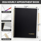 SUNEE 2026 Appointment Book, 2026 Hourly Planner 8.5" x 11", Hourly, Weekly & Monthly Planner - from January 2026 - December 2026, Flexible Cover, Note Page, Pocket, Bookmark, Black