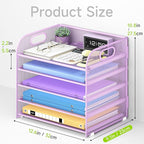 Cawukege 5 Tier Paper Organizer with Handle, Metal Mesh Desk Organizer File Folder Paper Letter Tray Desktop Document Sorter for Classroom, School, Office Accessories Organization and Storage - Purple