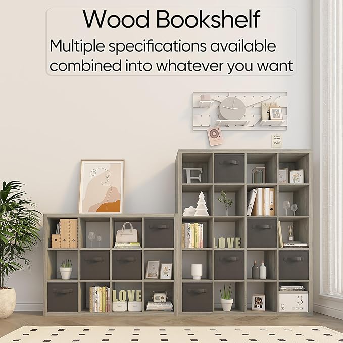 furtble Bookshelf with Storage Bins, 20-Cube Storage Organizer with Back Panels, Modern Bookshelf for Bedroom, Multifunctional Display Cube Bookshelves for Living Room, Bedroom, Home Office