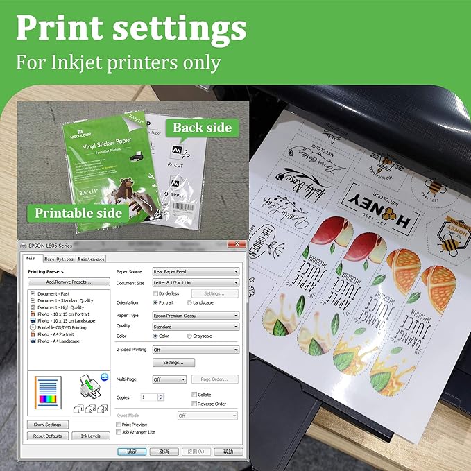 MECOLOUR Clear Sticker Paper for Inkjet Printer -95% Transparent 8.5x11 Inch Vivid Colors, Tear Resistant -20 Sheets