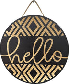 Wood front door sign Wood sign Home decor Welcome sign Sign for front door House warming gift Wedding gift (Hello Geometric-UV028(NB) S008, 18" Width)