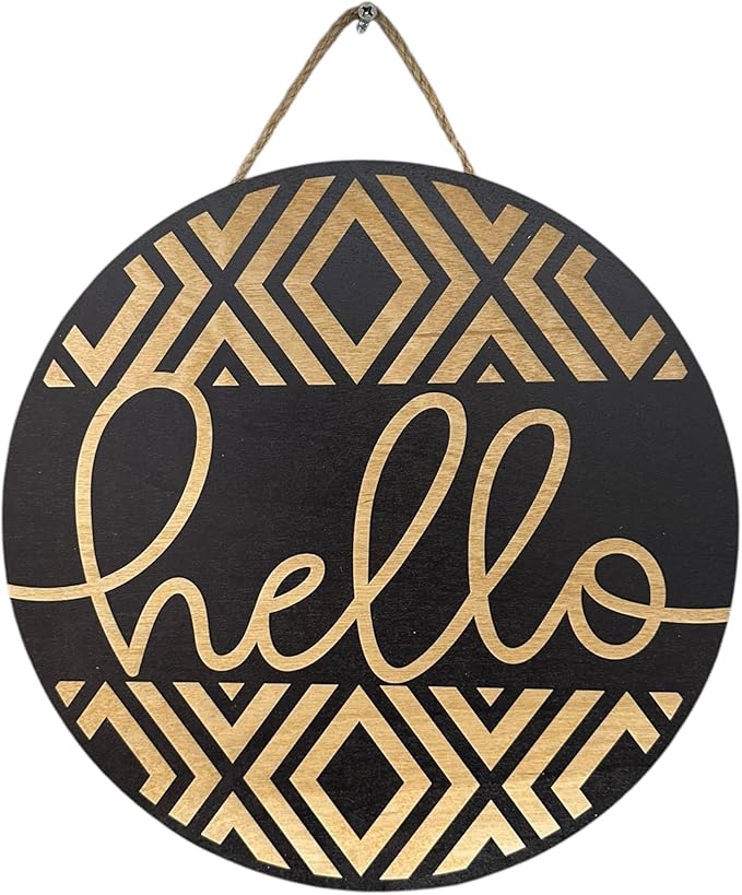 Wood front door sign Wood sign Home decor Welcome sign Sign for front door House warming gift Wedding gift (Hello Geometric-UV028(NB) S008, 11" Width)