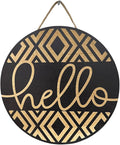 Wood front door sign Wood sign Home decor Welcome sign Sign for front door House warming gift Wedding gift (Hello Geometric-UV028(NB) S008, 15" Width)