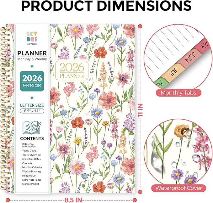 2026 Planner, Weekly and Monthly Planner, 8.5" x 11", January 2026 - December 2026, Agenda Planner with Monthly Tabs, Goal Setting & Time Management Organizer for Women & Men