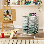 COSTWAY 15-Drawer Rolling Storage Cart, Mobile Utility Cart with Heavy-duty Frame & Lockable Wheels, Multipurpose Storage Organizer for Paper, Office, School, Green Gradient