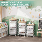 Rolling Storage Utility Cart With 4 Drawers,Kids Craft Art Cart,Makeup Organizer And Storage with Wooden Tabletop,White