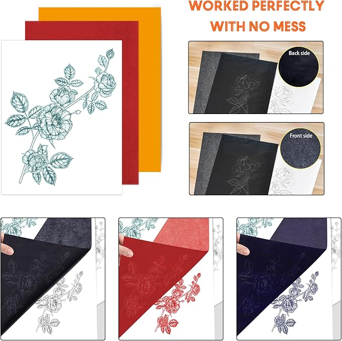 Carbon Paper for Tracing Graphite Transfer-Paper - PSLER 10 Sheets Red,10 Sheets Blue,10 Pcs Black for Tracing Drawing Patterns on Wood Projects Fabric Artist A4 Size 8.5 X 11 Inch
