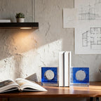 Kitcom Handmade Crystal Bookends Square, 1 Pair of Decorative Tabletop Bookends for Office, Home, Desk,Sky Blue