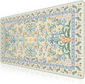 iCasso Desk Matt for Desktop, Desk Pad Mat, Green Floral Computer Mat for Keyboard and Mouse, XXL Large Mouse Pad, Anti-Slip Big Mousepad with Stitched Edges (Green)