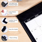 Yoment Desk Calendar 2026 Leather Desk Calendar with To-Do Lists, 13 Months Desk Pad Wall Calendar with Pen Holders PVC Cover for Work Office School Home Women Men, Dec 2025-Dec 2026, 17 x 12, Black