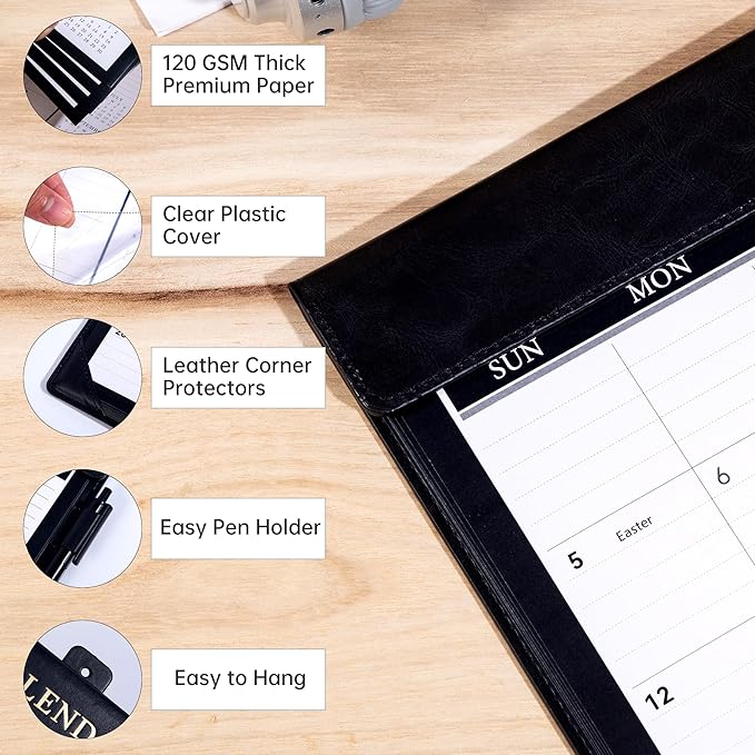 Yoment Desk Calendar 2026 Leather Desk Calendar with To-Do Lists, 13 Months Desk Pad Wall Calendar with Pen Holders PVC Cover for Work Office School Home Women Men, Dec 2025-Dec 2026, 17 x 12, Black