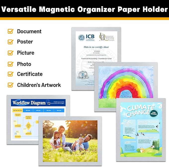 VAIIGO 20Packs Magnetic Sign Holder 8.5x11 for Fridge & Metal Surfaces - Magnetic Frames with File/Paper/Document Holder - Photos/Pictures/Posters Frame for Commercial Offices/Stores (Silver)