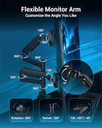Ergounion Dual Monitor Arm for 13-49 Inch Ultrawide Screens, Heavy Duty Monitor Mount for 2 Monitors up to 44lbs, Full Motion Vertical Stacked Dual Monitor Arm Desk Mount, 75/100mm VESA Mount, Black