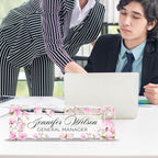 AZUFEMOS Personalized Acrylic Desk Name Plate - Custom Employee Appreciation Gifts - Office Gifts for Women, Men, Boss, Coworkers, Teacher, Nurse (Pink Flower Butterfly)