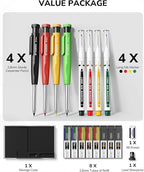STAGEEK 4PCS Carpenter Pencils with Sharpener, Heavy Duty Woodworking Pencils, Mechanical Carpenter Pencil with 52 Refills, Deep Hole Long Nib Marker Pens for Architect Construction Marking with Case