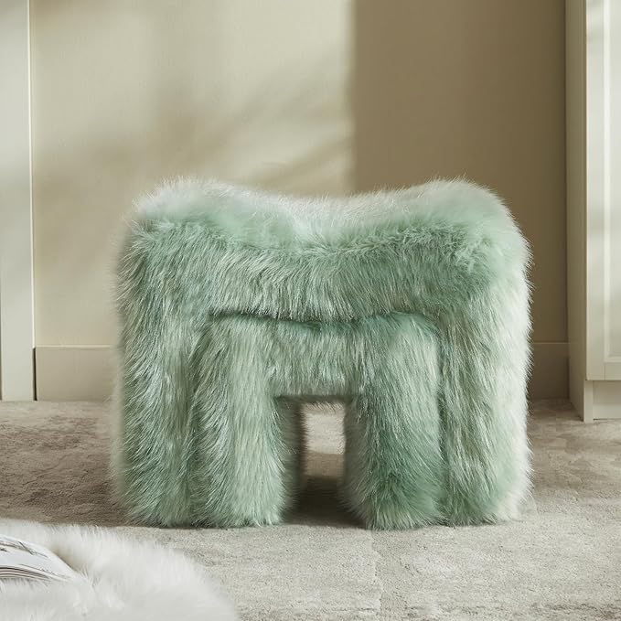 ZYKZYK Small Ottoman Set of 2 Vanity Stool Chair with Modern Ottoman Foot Rest M-Shaped Design for Bedroom Entryway Makeup Vanity Entryway (2-in-1) Green